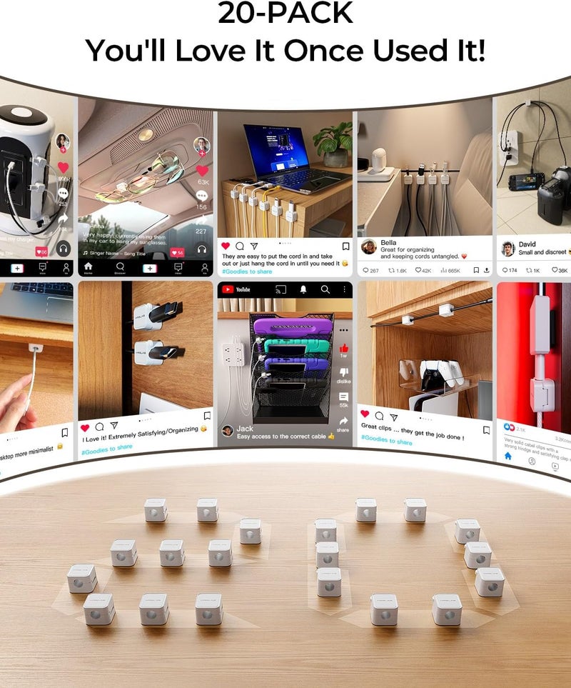 MRGLAS 20-Pack Magnetic Cable Management Cord Organizer,[1s Lock] Cable Holder Clips -Desk Cable Clips [Cable Smooth Adjustable], Adhesive Wire Organizer Keeper for Nightstand Desktop Wall Car Office - Image 2